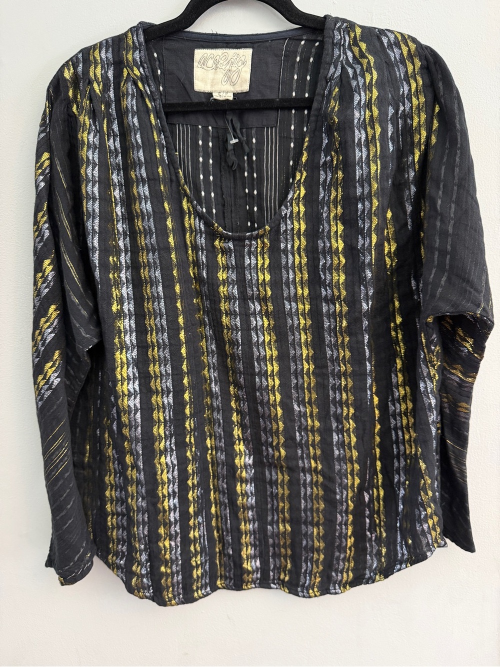 *New* Ace & Jig Black Geometric Patterned Metallic Striped Blouse, Size Small